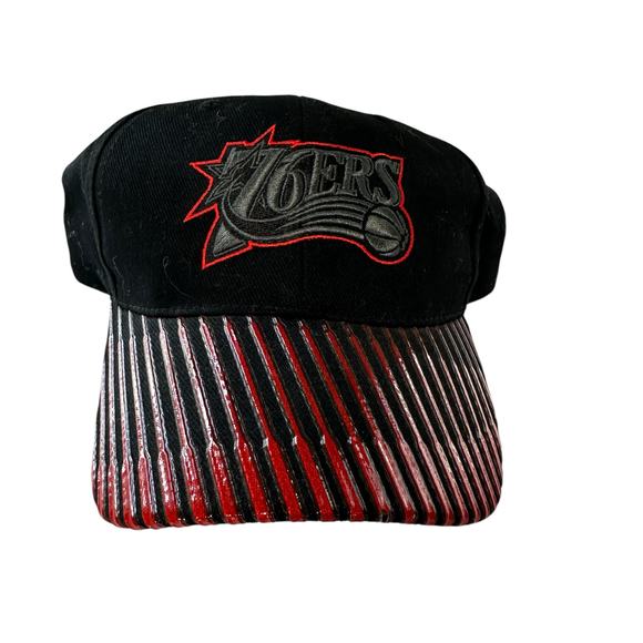 Vintage Philadelphia 76ers Black Red Baseball Cap Adjustable OS Basketball - Picture 1 of 5